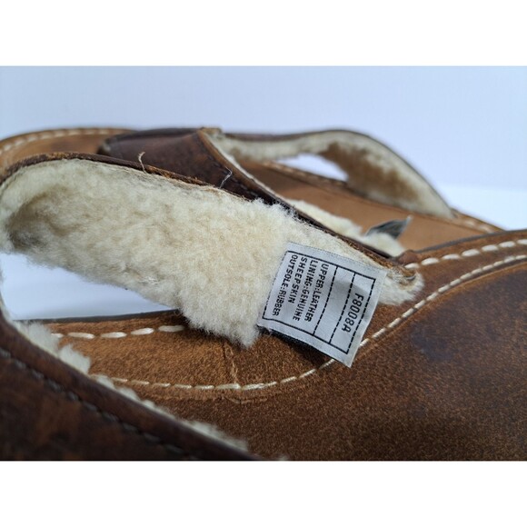 UGG Men's Size 10 Brown Sherpa Lined Leather Flip Flops Sandals Sheepskin Tooled - Picture 10 of 11